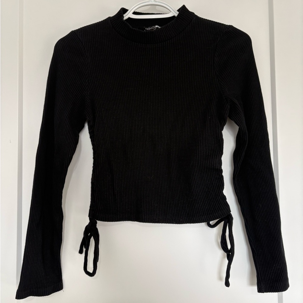 Fashion Nova Black Ribbed Long Sleeve Top